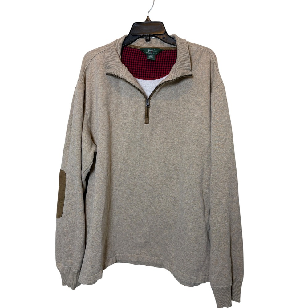 Woolrich Mens XL Quarter Zip Pullover Sweatshirt Tan Elbow‎ Patches